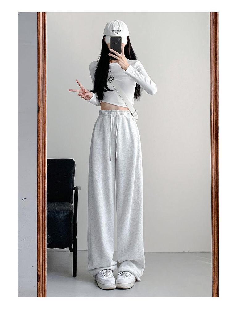 2024 Женские Питтит Бело-Серые Широкие Спортивные Штаны: Осенние повседневные джоггеры свободного кроя