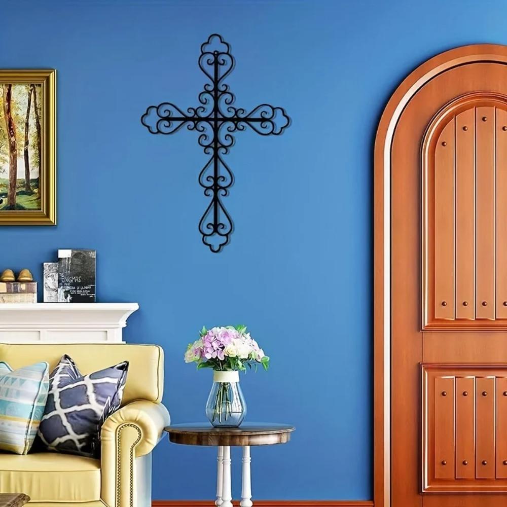 1 шт. Металлический крест, настенное украшение - настенное искусство для домашнего декора, стильное металлическое настенное украшение