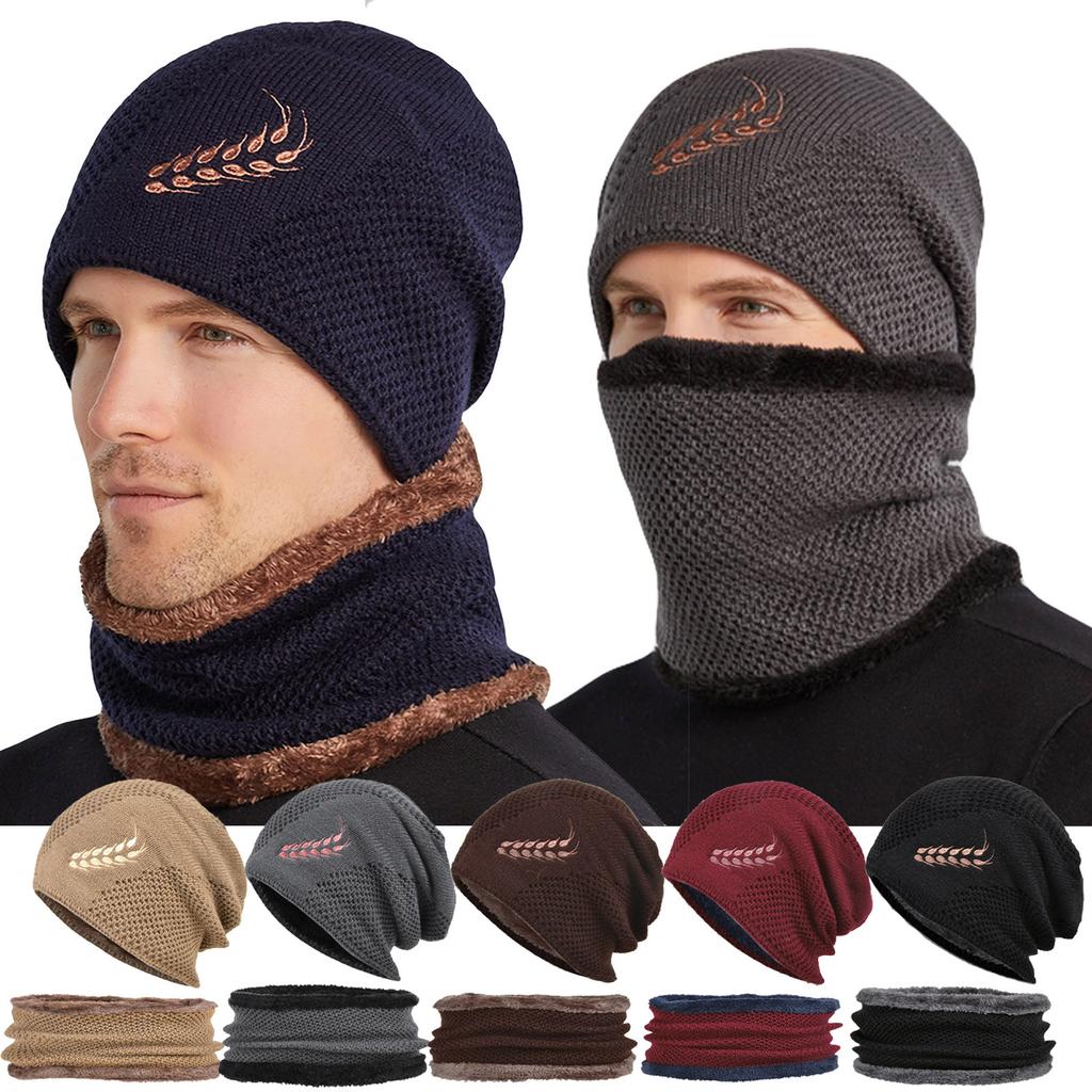 (Projector)Men Women Outdoor Warm Winter Knitted  Hat And Scarf Set Stylish Knit  Cap