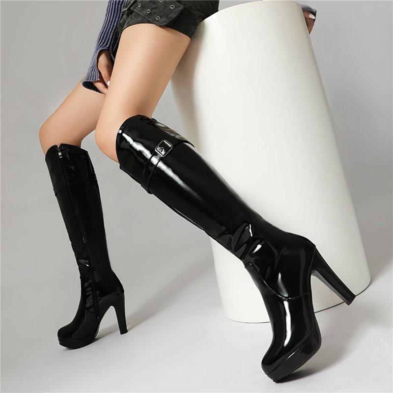 Women's High-heeled Boots, Sexy European and American Style Autumn and Winter New Solid Color Waterproof Table Thick Heel Large Size Medium Boots