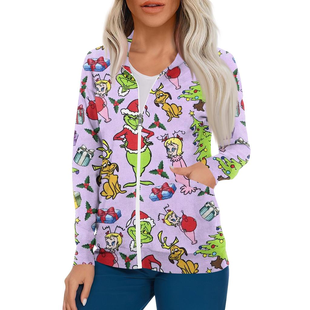 Women Long Sleeve Pattern Pocket Working Stand-up Collar Single-breasted Protective Overalls Cardigan Jacket Top