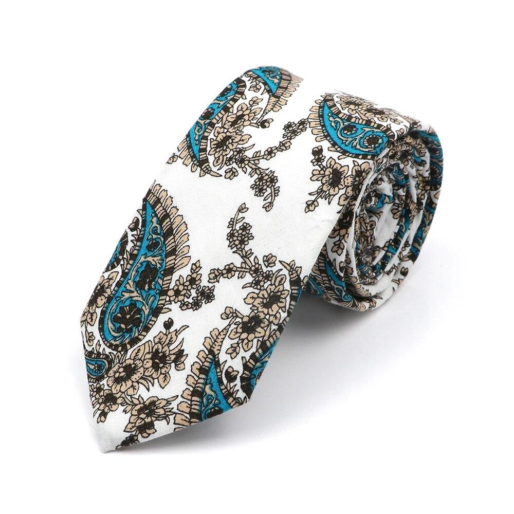 Новый стильный галстук с цветочным принтом 6 см, синий, зеленый, фиолетовый, узкий галстук из 100% хлопка для мужчин и женщин, костюмы для свадебной вечеринки, рубашка, аксессуар