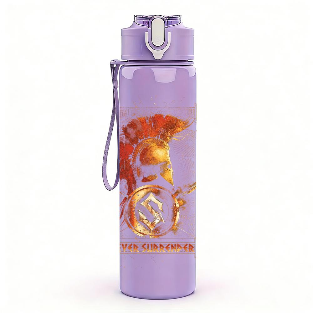 1PC Orange female vintage portrait print 750ml colorful plastic sports water bottle leakproof pop up lid with straw for outdoor work home use