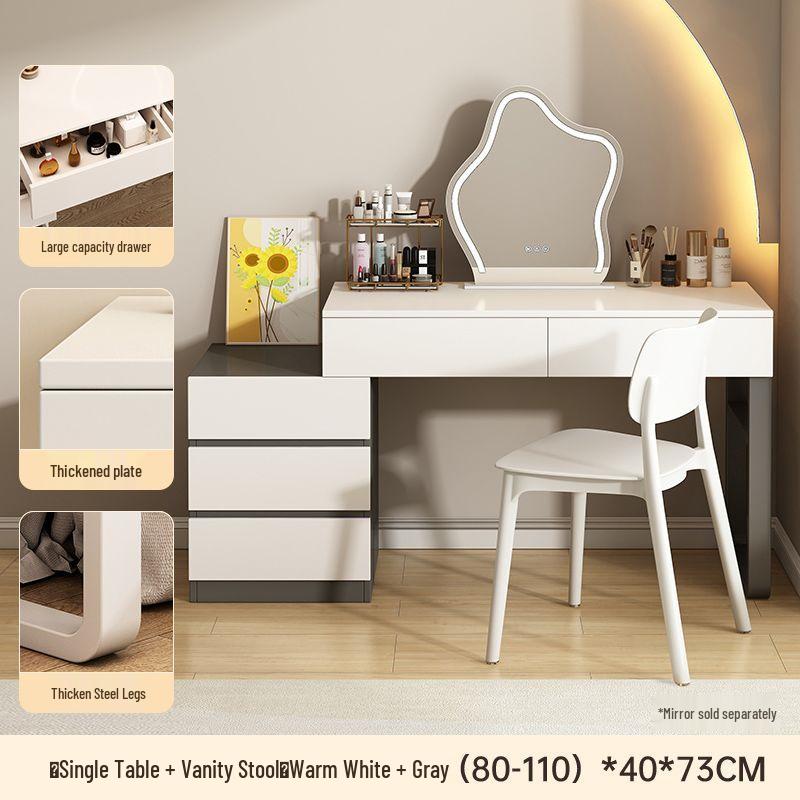Modern Solid Wood & Sintered Stone Vanity: Sleek Makeup Table with Drawers, Light Luxury Design for Bedrooms and Small Apartments.