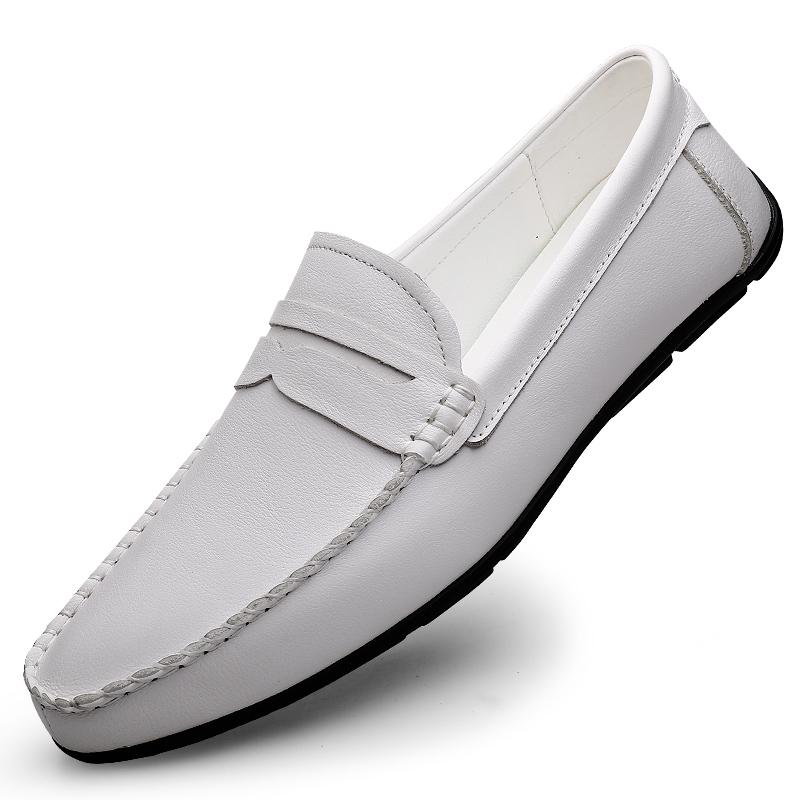 Mens White Loafers Leather Shoes Men Casual Boat Shoes Mens Fashion Shoes Man Sneakers Style Loafer Masculino Moccasins Men