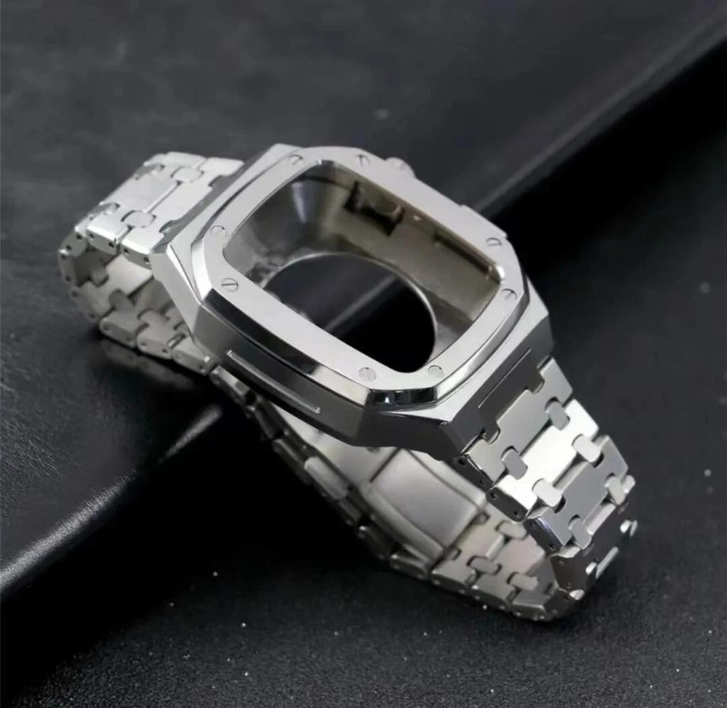 Stainless Steel Strap for Apple Watch Band 45mm 44mm Luxury Modification Kit Metal Case Bracelet iWatch Series 8 7 6 5 SE 44 45