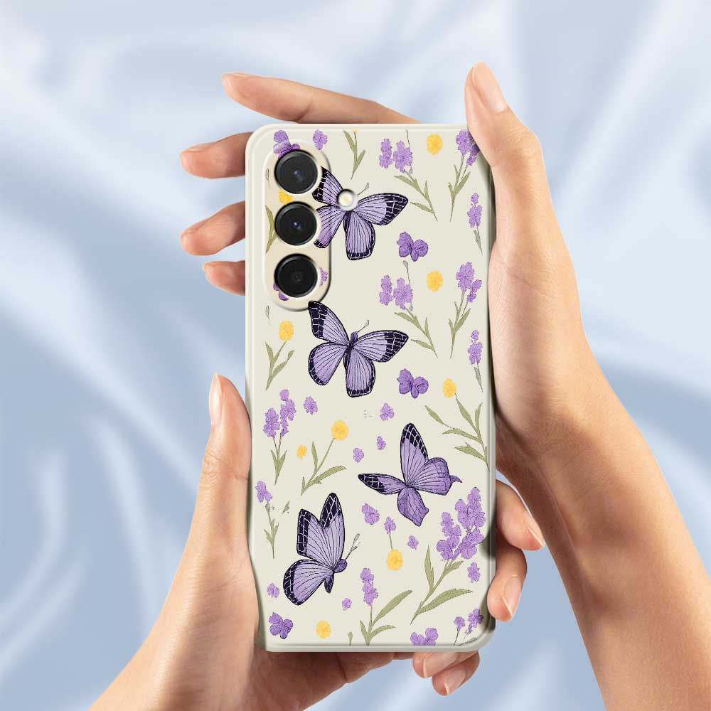 For Samsung Galaxy A36 5G Case Purple Butterflies Pattern Printing Straight Edge TPU Phone Back Cover