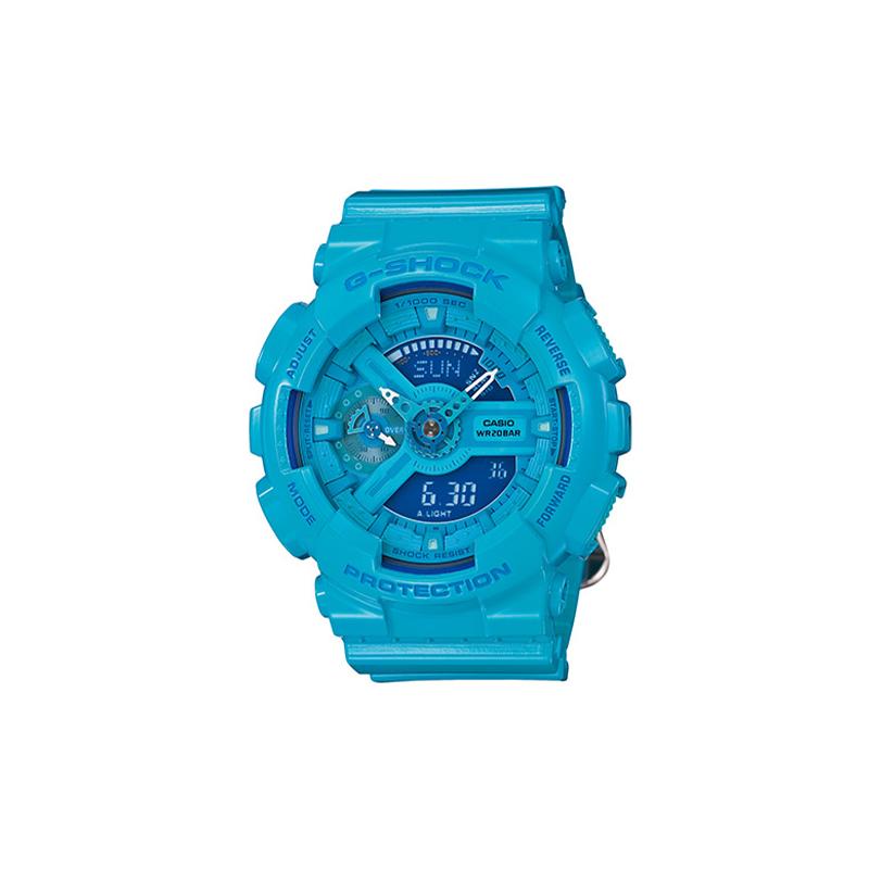 Casio Серия с двойным дисплеем LCD/Стрелочным Ретро-синий Большой циферблат Ударопрочные и противомагнитные Будильник Мировое время Подсветка Обратный отсчет Кварцевые GMA-S110CC-2