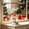 Charming Winter Table Decor Christmas Reindeer Snowman Resin Figurine, White Deer Statue with Red Scarf, Gift for Friends Holiday Tabletop Fireplace
