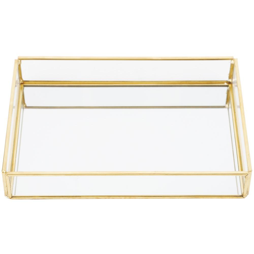 Vintage Metal Glass Storage Box Gold Rimmed Glass Jewelry Display Box Translucent Compartments Rectangular Gold Tray