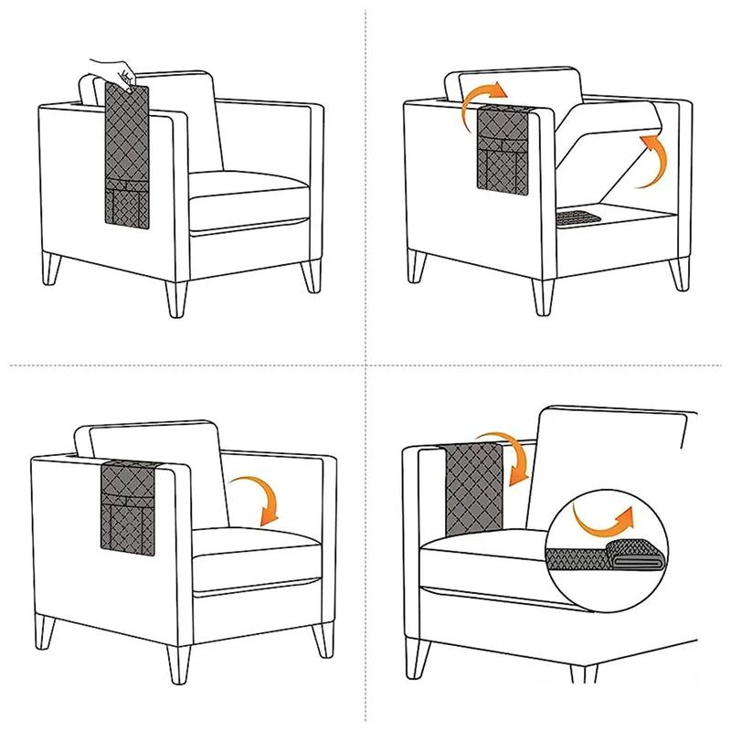 1PC Water Repellent Sofa Armrest Cover Double Pocket Sofa Side Cover Solid Color Plaid Chair Armrest Storage Bag for Living Room