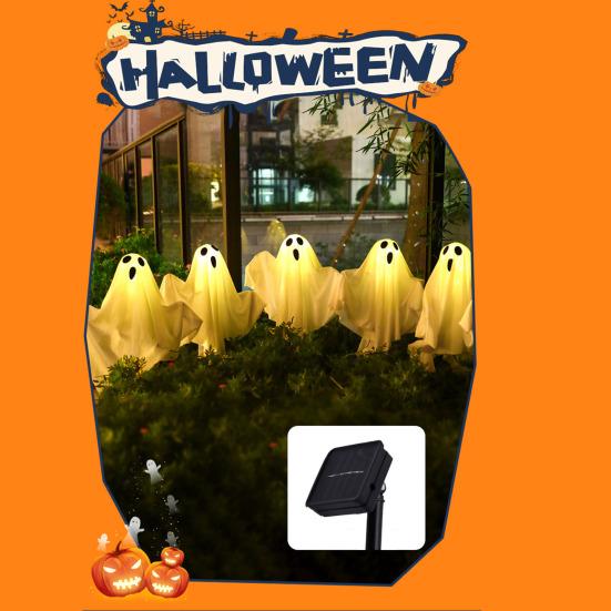 Waterproof Solar Ghost Lights with Playful Face Design LED Ghostly Ground Lamps Outdoor Halloween Decorations for Yard Garden Pathway