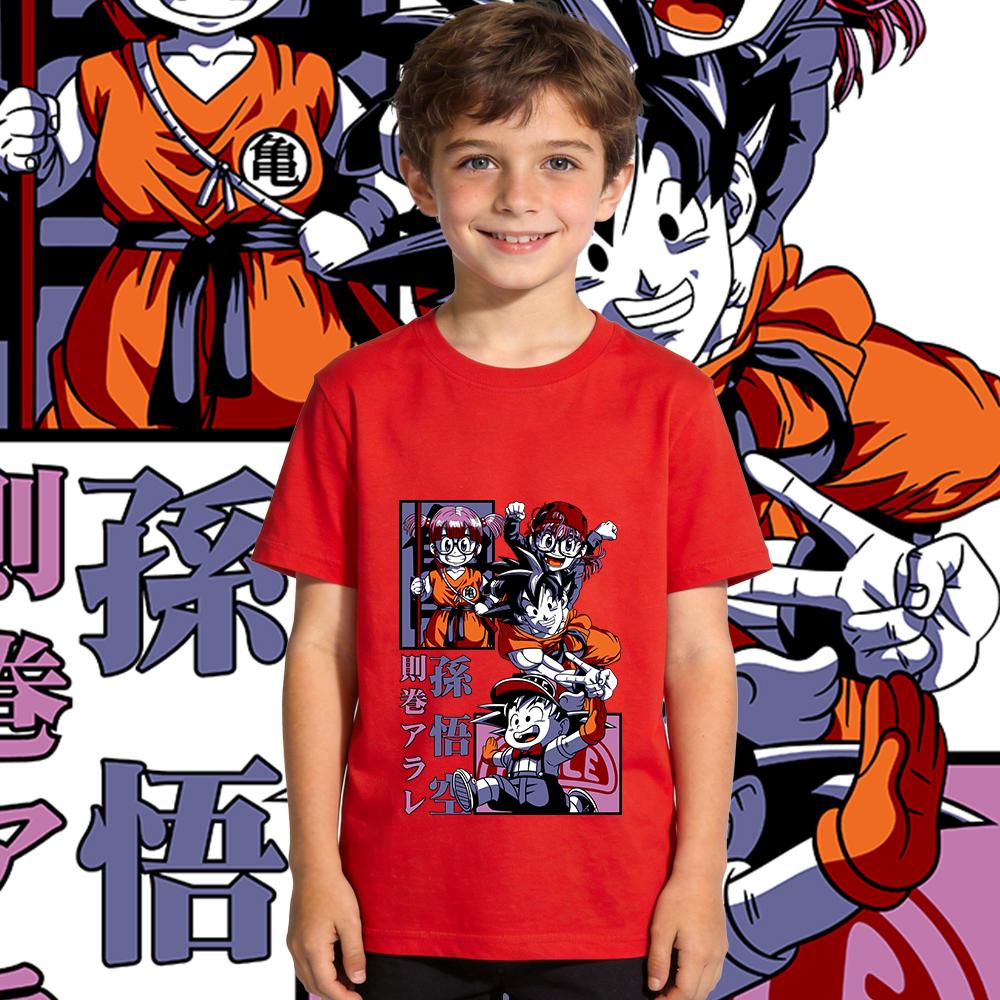 Dbz Goku x Arale Anime Print Kids Cotton T Shirt Boys Girls Casual Tee Soft Breathable Top