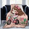 1pc. Cute Cartoon Riding Bicycle with Flowers Home Office Outdoor Blanket Gift for All Seasonsz041705