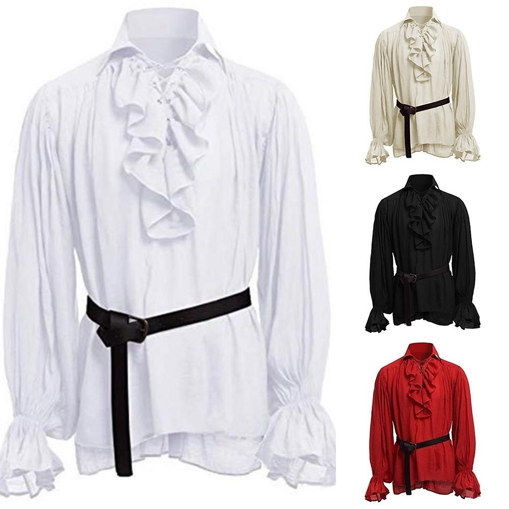 Comfortable Men Gothic Shirt M-3XL Medieval Ruffle Pirate
