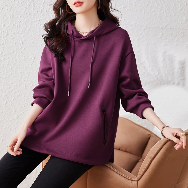 Dimanaf 2024 Новые весенние женские толстовки больших размеров с длинным рукавом фиолетового цвета. Карманы Свободные повседневные однотонные футболки с базовым дизайном Новый пуловер