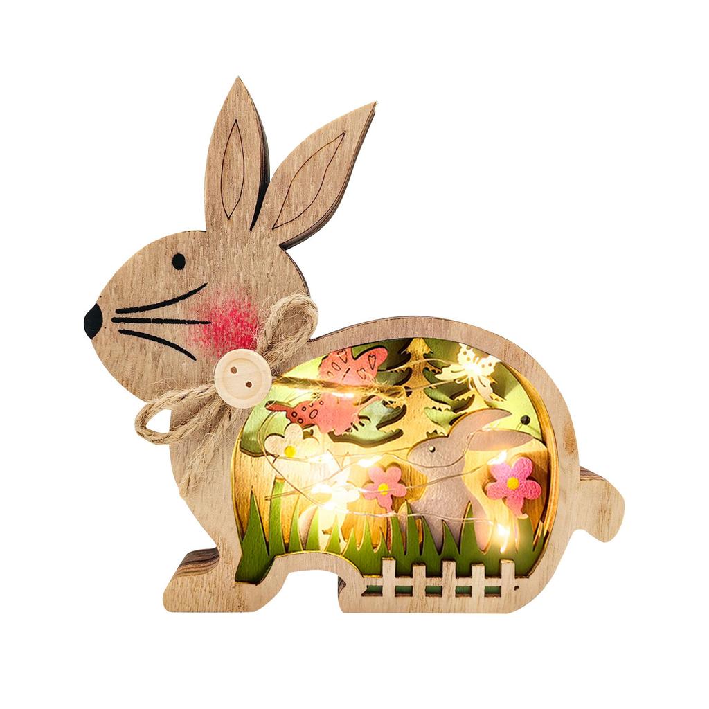 Easter Wooden Crafts Luminous Wooden Colorful Lighting Ornaments Home Festival Desktop Decorations.