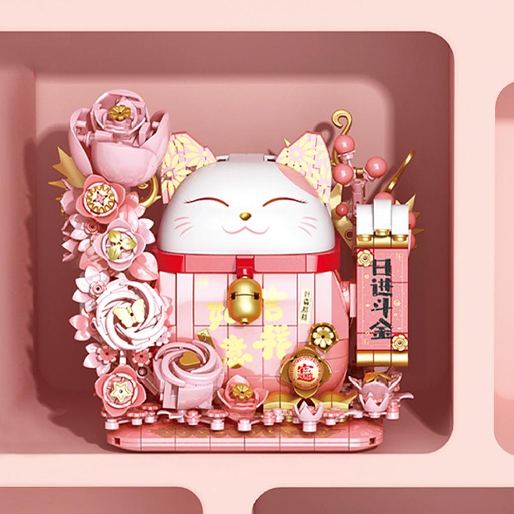 Милый Кот Удачи Конструктор Новогодний Фестиваль Декоративная Модель Кирпичики Настольный Декор Детские Игрушки Со Светом