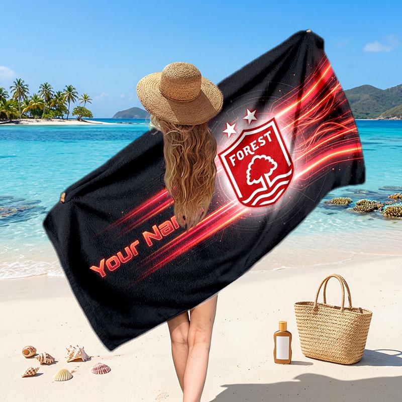 Nottingham Forest Custom Beach Towel, Personalized Name Text Print, Football Logo Soft Quick‑Dry Towel Holiday Gift