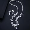 CMM Cubic Zirconia Paved Leaf Flower Drop Artificial Pearl Party Necklace Earrings Jewelry Sets for Women