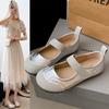 College Style Light Mouth Velcro Silver Single Shoes Flat Bottom with Skirt Ballet Shoes Student Round Head Mary Jane Shoes