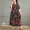 Dimanaf 2025 Plus Size Summer Dress Women Casual Vintage Long Dress Floral Printing Loose Shirt Dress Maxi
