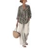 1116 Summer Bohemian Women's Linen Printed Top Wide Leg Pants Holiday Two-piece Set, European and American New
