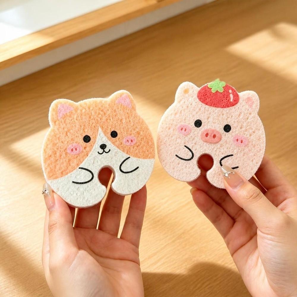 Wood-pulp Kitchen Scrub Sponge Absorbent Dish Washing Sponge U-Shaped Groove Sponge Cookware