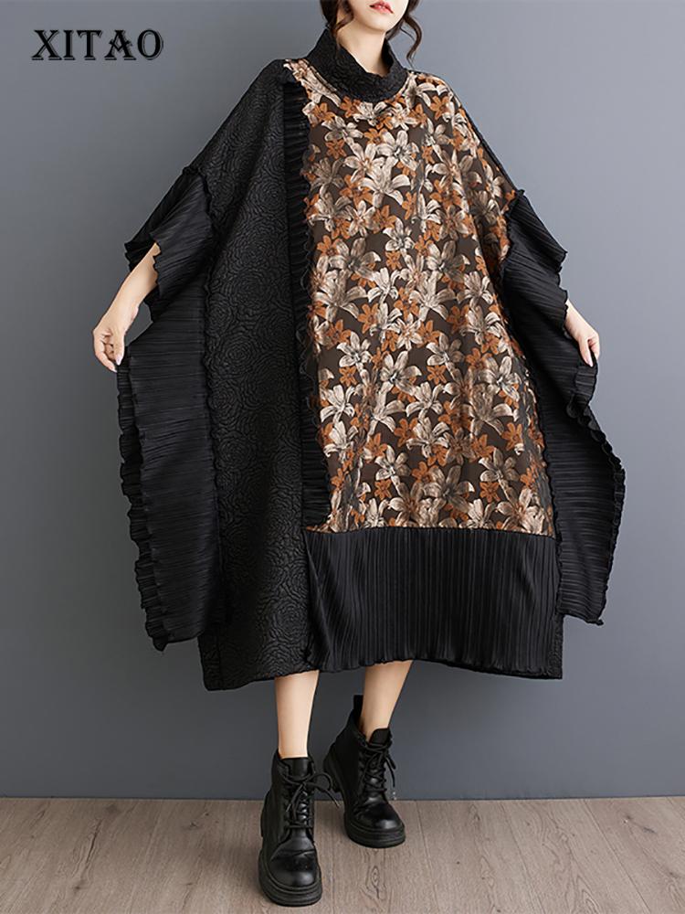 Xitao Gauze Patchwork Batwing Sleeve Dresses HJF5116