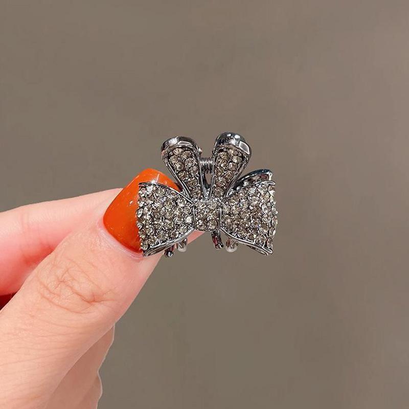 Корейская заколка-краб с бантом из стразов