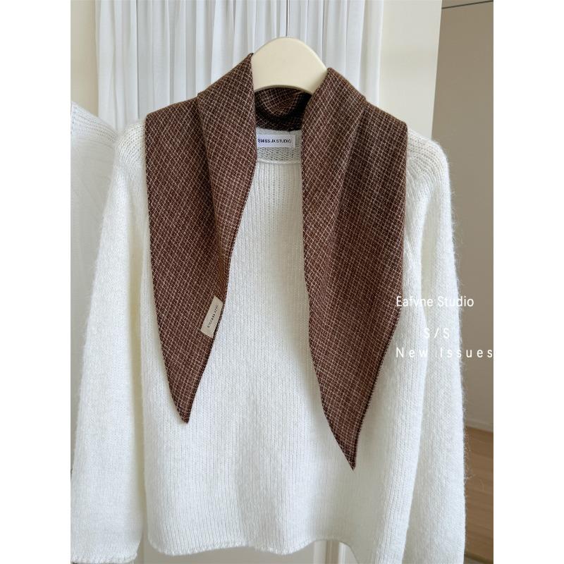 Autumn and Winter Warm Plaid Scarf for Women Korean Version Versatile Literary Retro Knitted Silk Scarf Neck Protector
