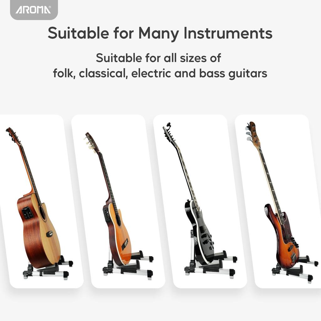 Aroma Folding Guitar Stand with Adjustable Tray and Lightweight and Portable Compatible with Guitars and Floor Stand Backrest, Design, Basses,