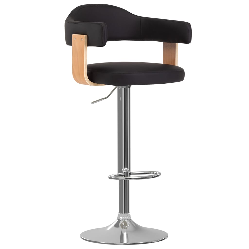Bar Stool Set of 2 Black Bentwood Frame and Faux Leather