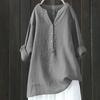 Women Casual Shirt V-Neck Buttons Half Placket Long Sleeve Blouse Solid Color Loose Fit Tunic Tops Office Lady Shirt