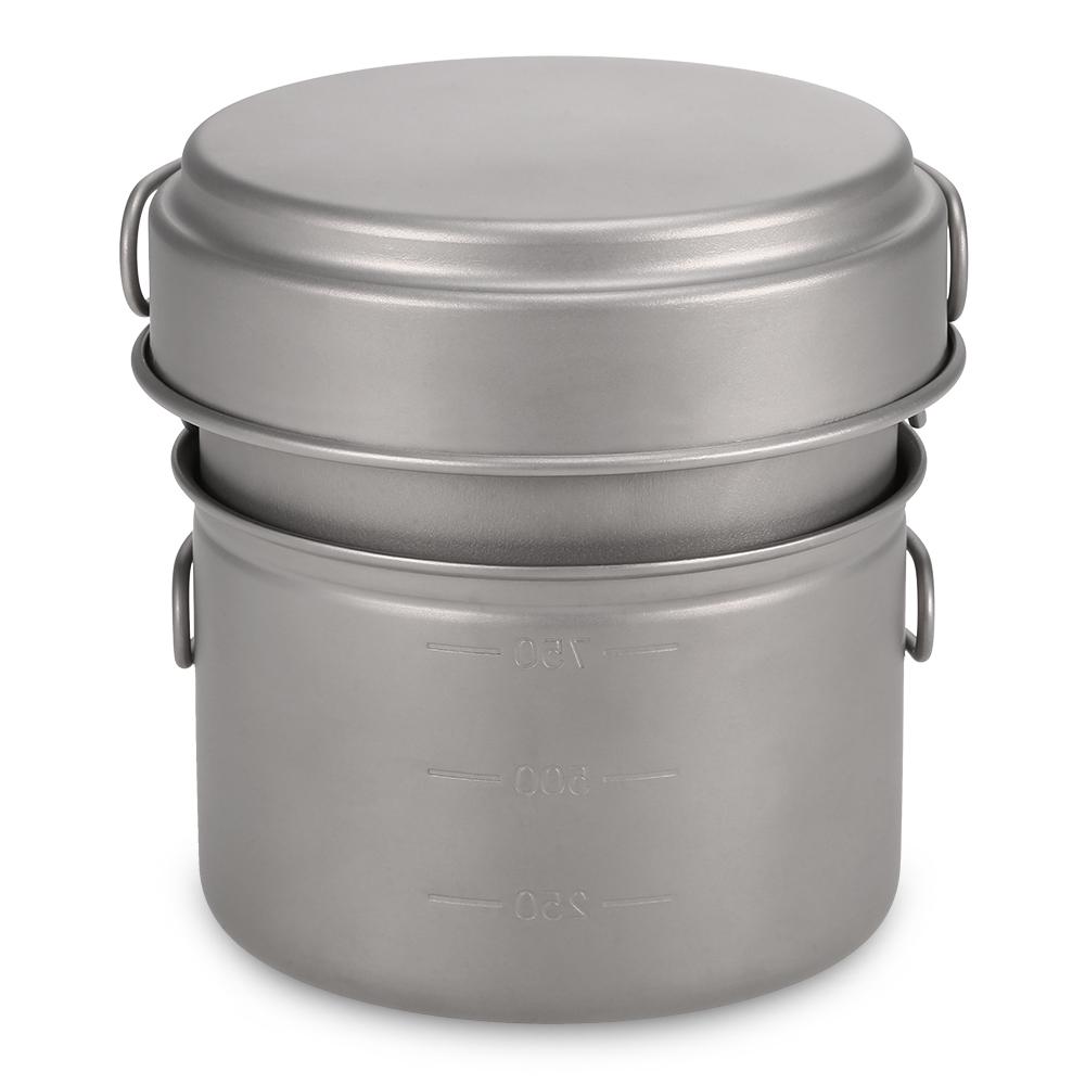 Camping Titanium Cookware Set 1000ml 750ml Pot Pan Spoon Set for Outdoor Camping Hiking Backpacking Picnic Cooking