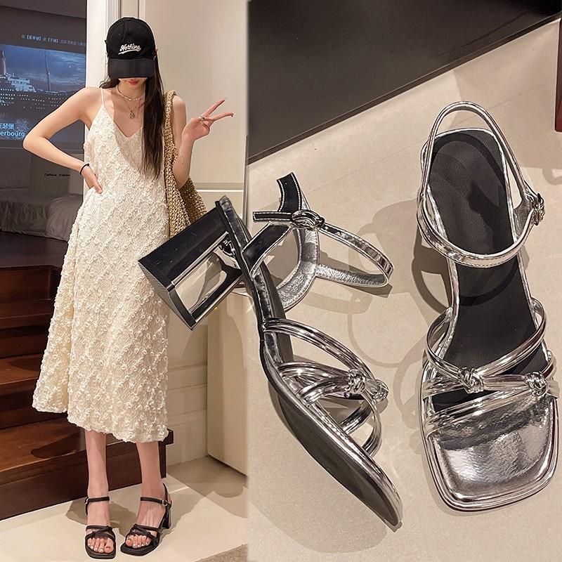 Новые сандалии на толстом каблуке с одним ремешком, женские, на среднем каблуке, на высоком каблуке, повседневные