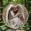Round Wooden Sign, 2D Flat Print, Religious Angel, Home, Cafe, Wall Decoration, Creative Gifts, Holiday Gift for Door, Wall, Home, Room, Farmhouse