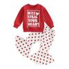 Toddler Girls Valentine's Day Sets Red Long Sleeve Letter Print Sweatshirt Heart Print Pants Sets