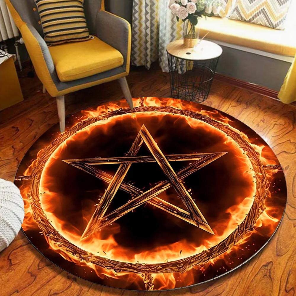 Mysterious Flame Pentagram Carpet Vintage Floral Pattern Mat Gothic Area Rug for Living Room Bedroom Home Decoration Carpet