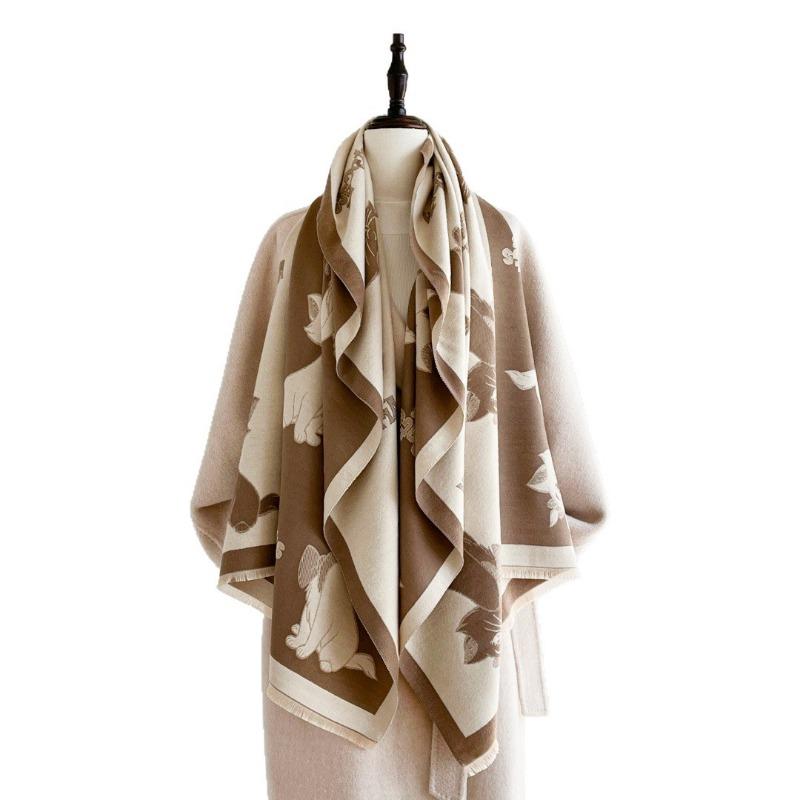 New Cute College Style Imitation Cashmere Scarf Female Kitten Double-sided Fringed Warm Shawl Versatile Comfortable Scarf Trendy
