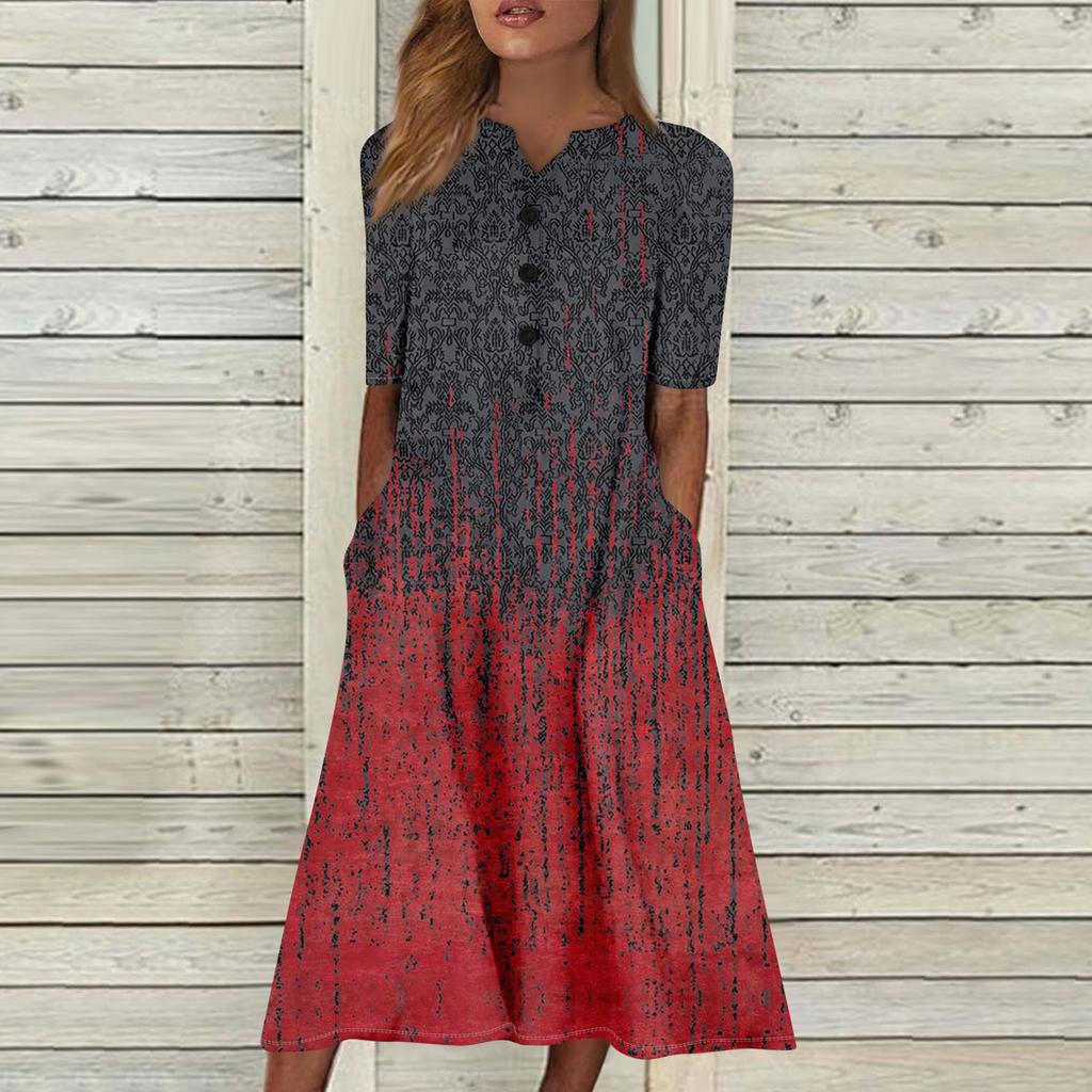 Женское летнее повседневное свободное платье с v-образным вырезом и короткими рукавами с принтом