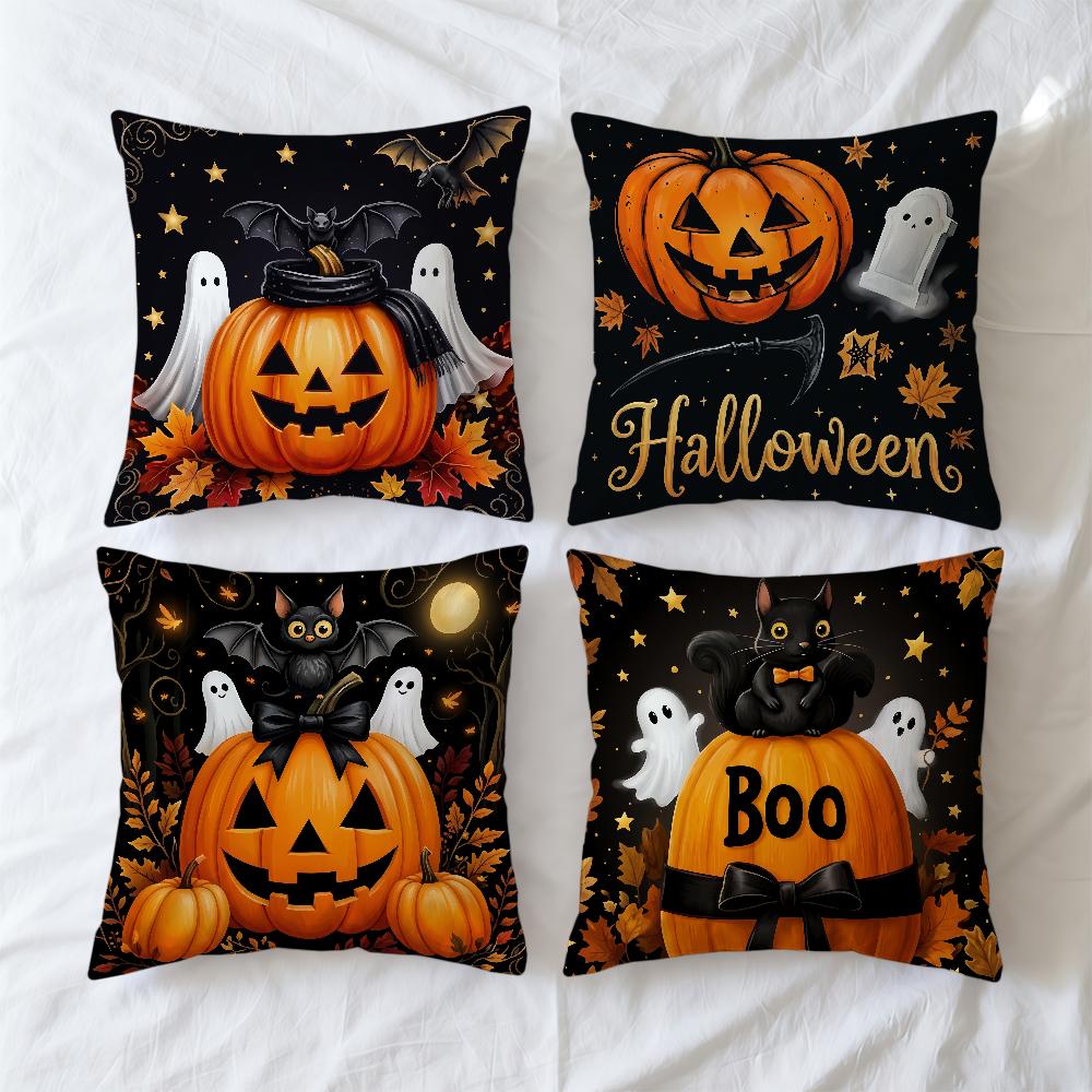 Halloween Pumpkins Ghosts Bats Cushion Cover Square Decorative Throw Pillow Case Sofa Bed Living Room Anniversary Gifts