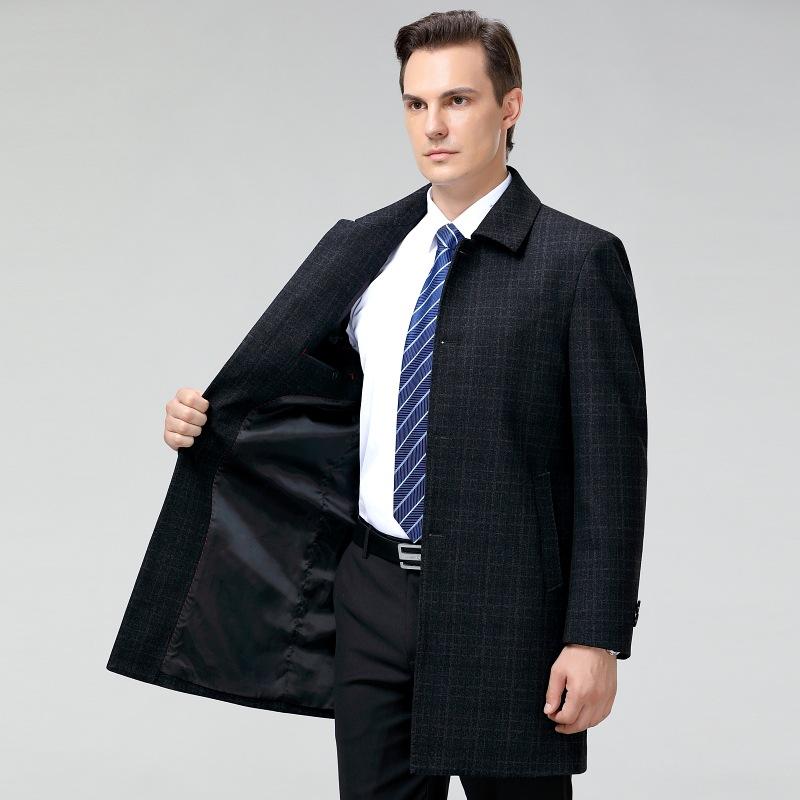 Высококачественные шерстяные пальто для мужчин среднего и пожилого возраста, ветровки средней длины с лацканами на пуговицах, повседневные плотные топы