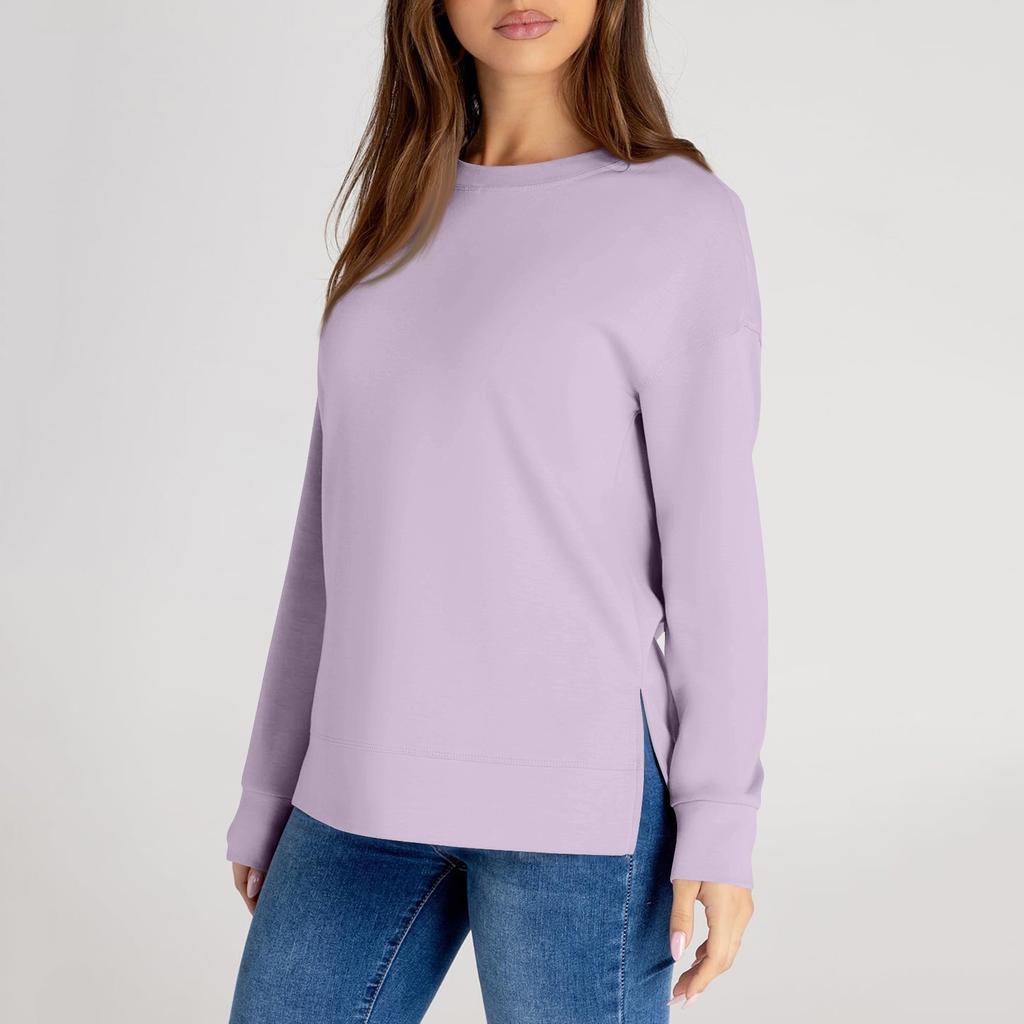 Женский повседневный модный однотонный свитер с круглым вырезом и длинными рукавами