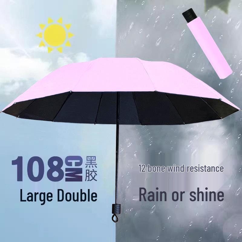 Twelve-Bone Oversized Women's Umbrella: Black UV Protection for Sun & Rain