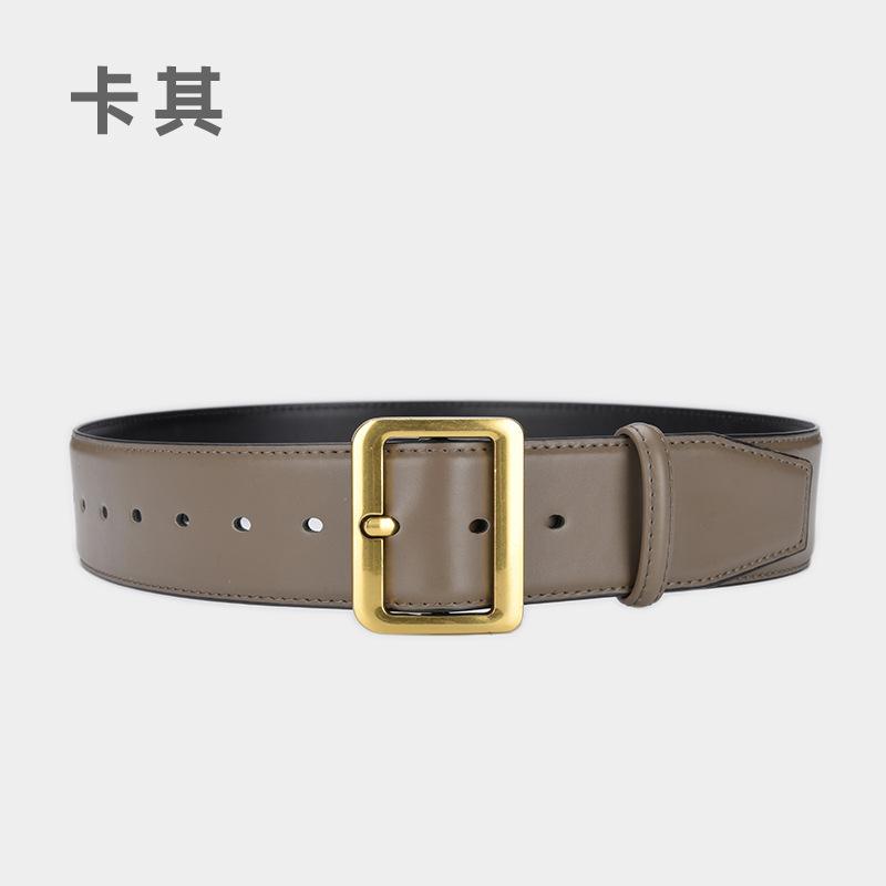 New Leather Wide Gold D Buckle Women Waistband Belt Fashion Dress Coat Sweater Cummerbund for Ladies