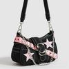 "Hot Girl High-End Pink Star Denim Patchwork Underarm Shoulder Bag"