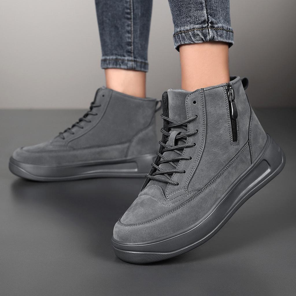 Пара высоких кроссовок на платформе, повседневные, новые мужские короткие ботинки на молнии для улицы, обувь-лоферы на одной педали