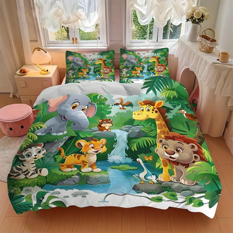 Jungle Animal Adventure Print 3Pcs Bedding Setduvet Cover With 2 Bedropillowcase Home Birthday Gift