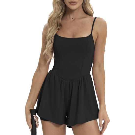 Женское теннисное платье без рукавов, летние плиссированные мини-платья для занятий йогой со вшитыми шортами, спортивный комбинезон на тонких бретельках, короткий сарафан